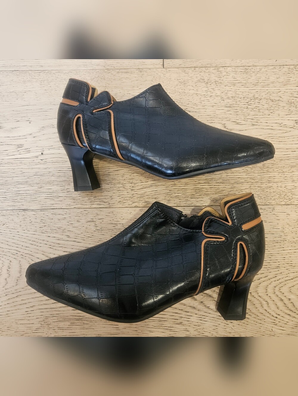 Crocodile-Embossed Faux Leather Ankle Booties Size 36